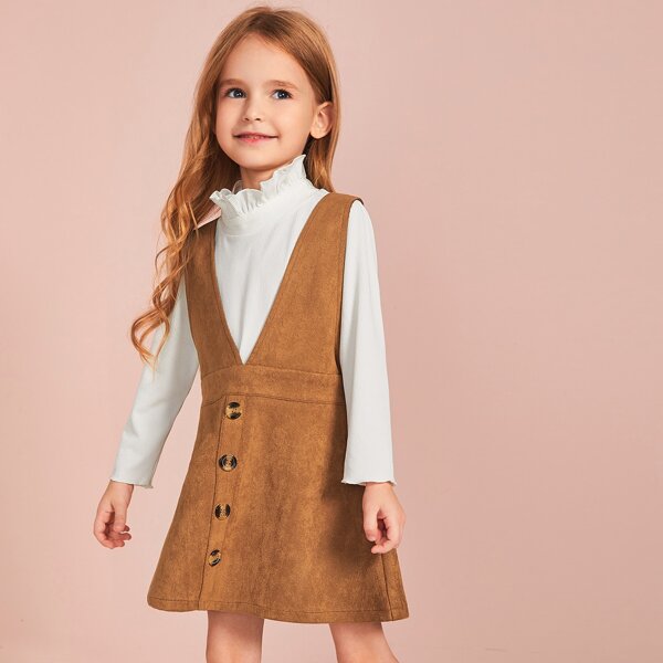 

Toddler Girls Frill Neck Tee & Suede Dress, Multicolor