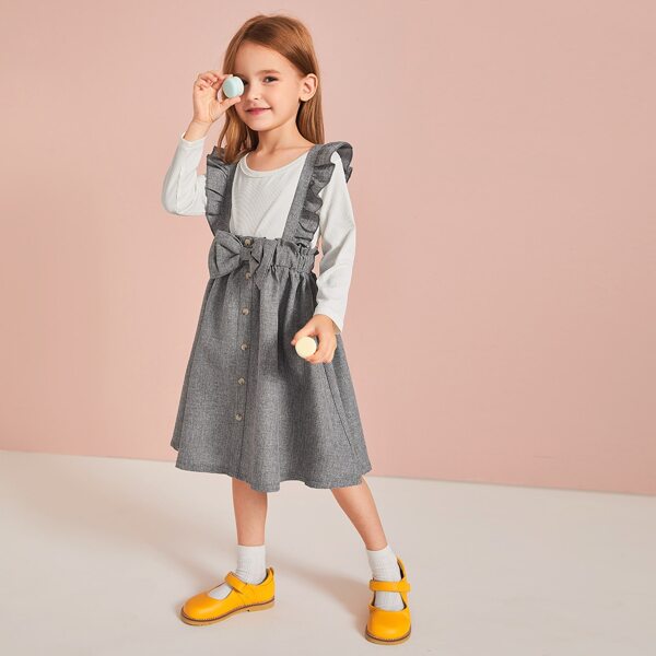 

Toddler Girls Rib-knit Tee & Frill Pinafore Skirt, Multicolor