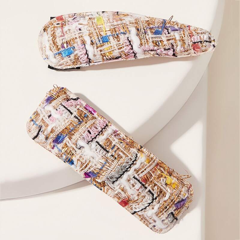 

2pcs Tweed Hair Snap Clip, Multicolor