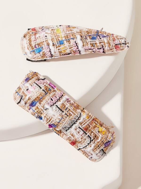 

2pcs Tweed Hair Snap Clip, Multicolor