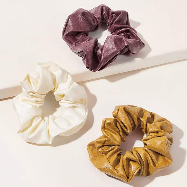 

3pcs Simple PU Scrunchie, Multicolor