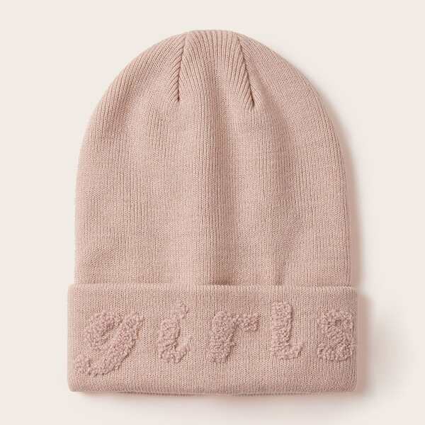 

Letter Decor Knit Beanie, Pink