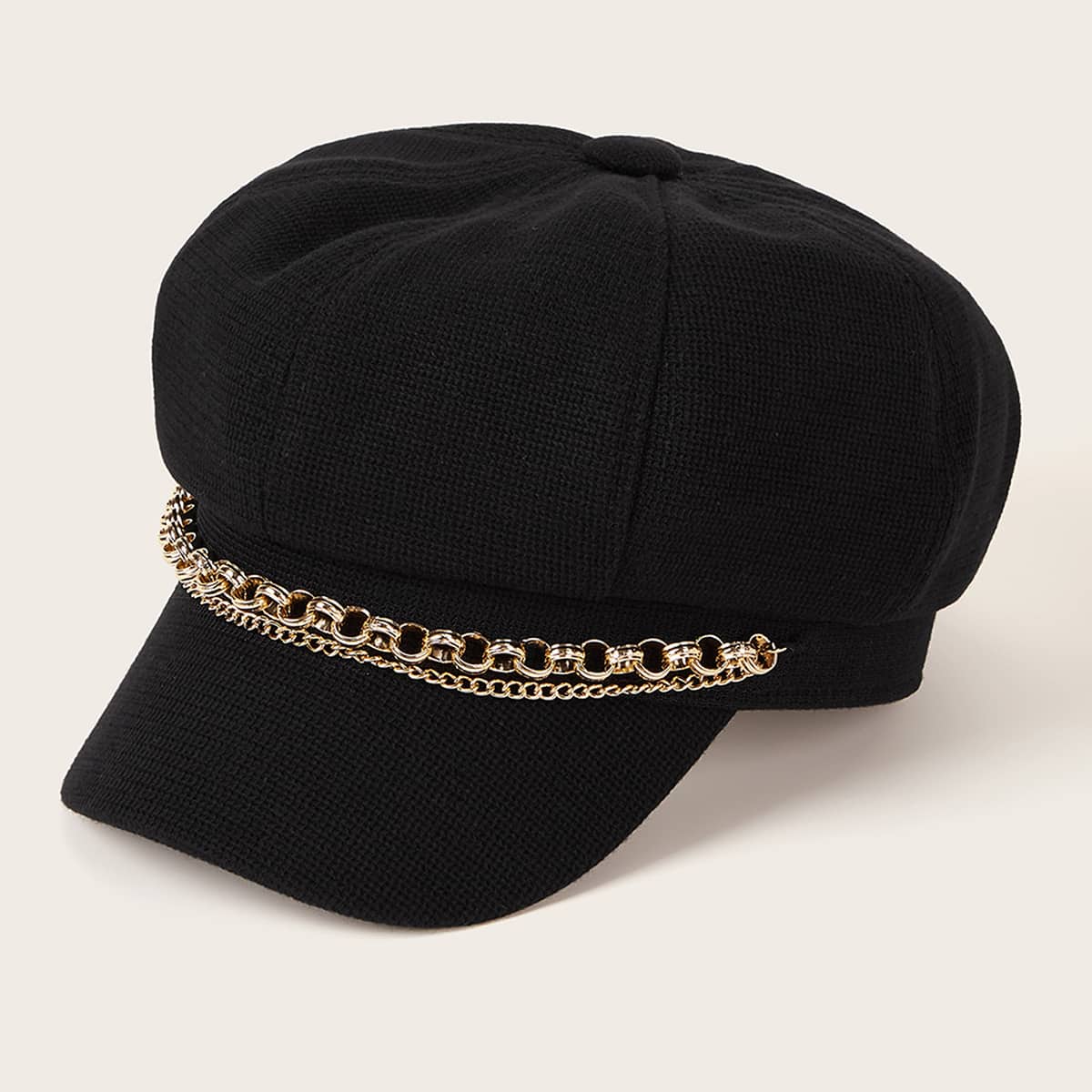 

Chain Decor Baker Boy Hat, Black