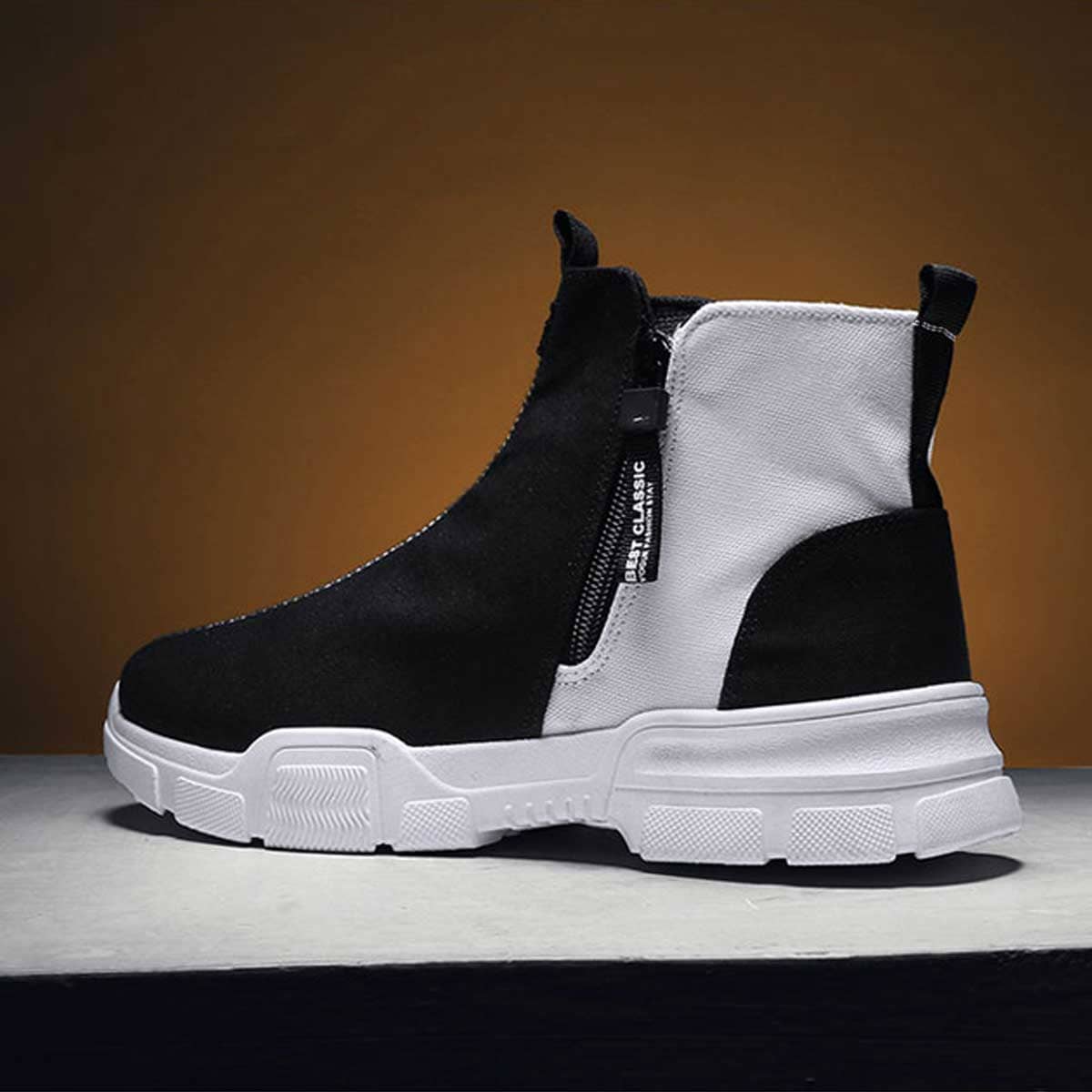 

Guys Side Zip Two Tone Ankle Boots, Black and white