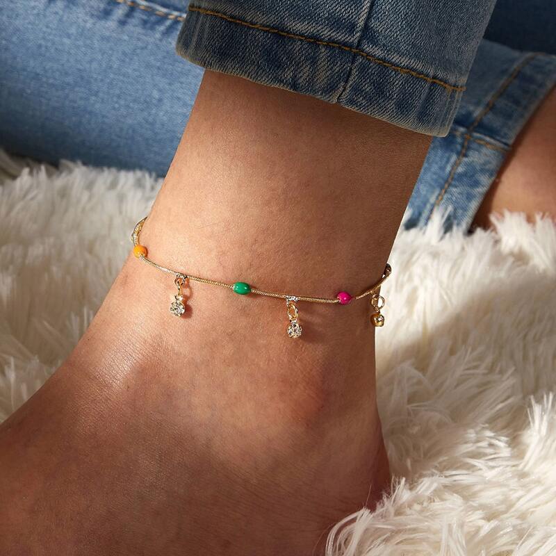 

1pc Rhinestone Charm Anklet, Gold
