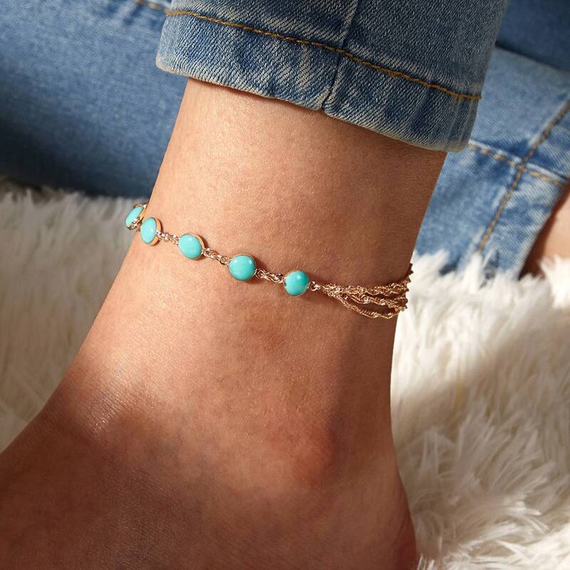 

1pc Beaded Layered Anklet, Gold
