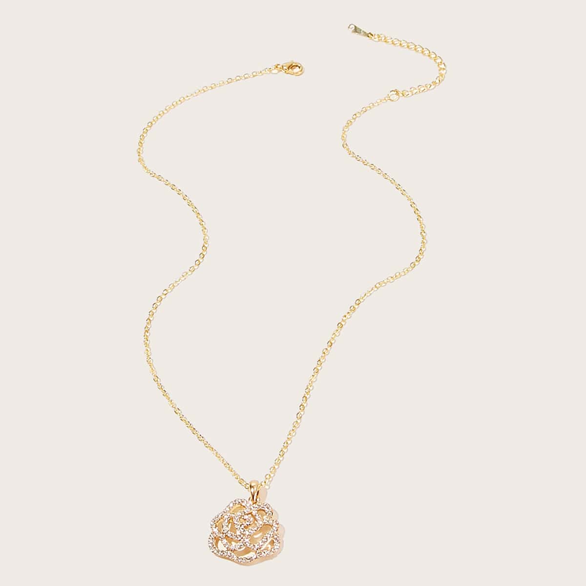 

1pc Rhinestone Decor Flower Charm Necklace, Gold