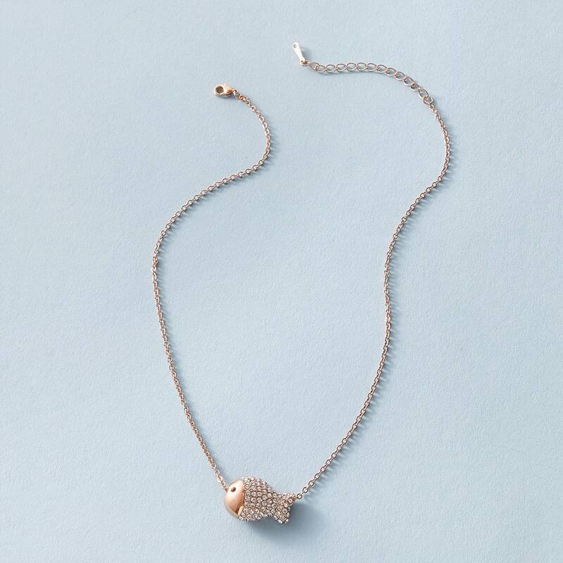 

1pc Rhinestone Decor Fish Shaped Necklace, Gold