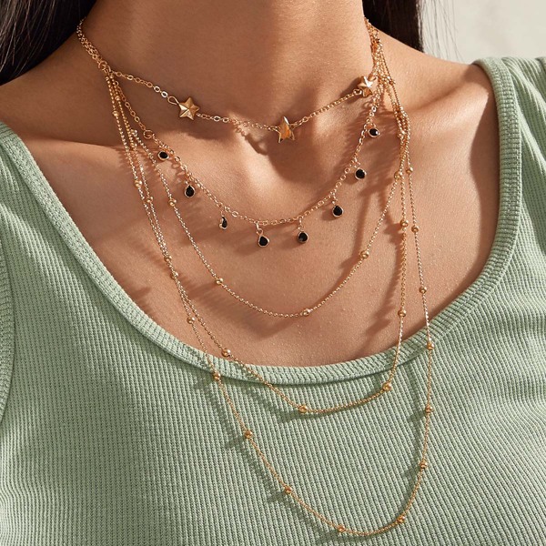 

2pcs Star Decor Layered Necklace, Gold