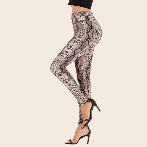 

Snakeskin Print Elastic Waist Skinny Leggings, Multicolor