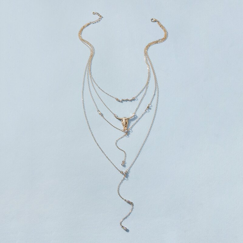 

1pc Rhinestone Decor Layered Necklace, Gold