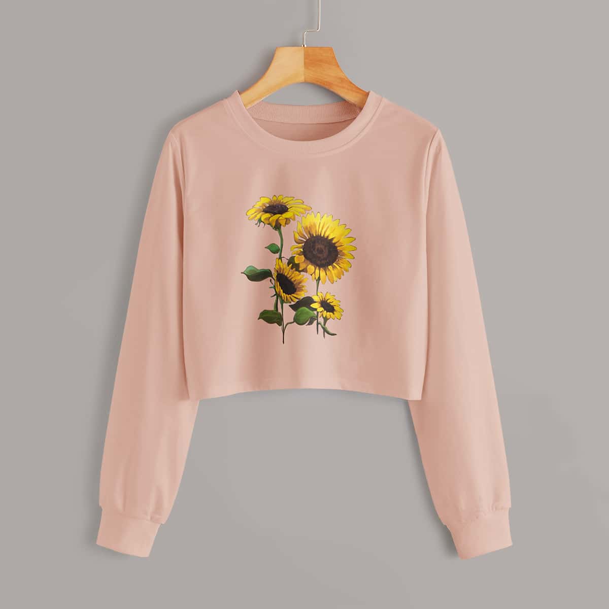 

Sunflower Print Crop Sweatshirt, Pink