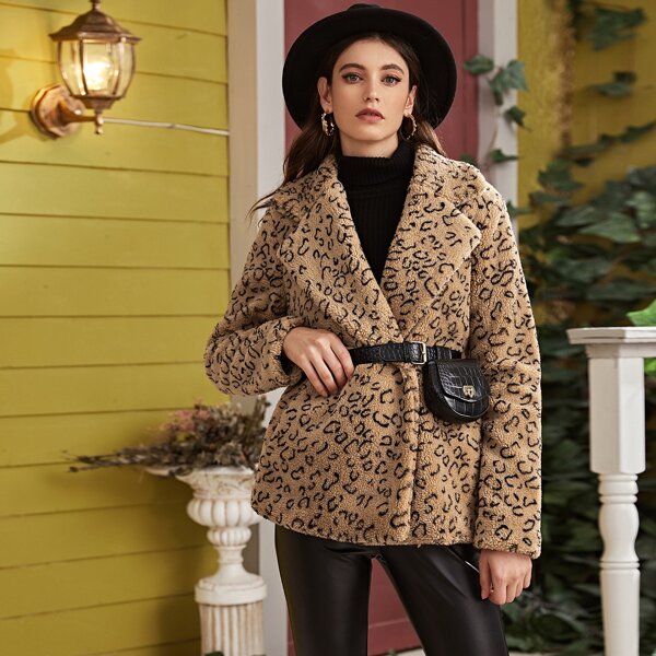 

Graphic Print Teddy Coat Without Bag, Camel