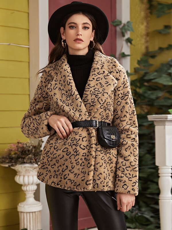 

Graphic Print Teddy Coat Without Bag, Camel, Mila