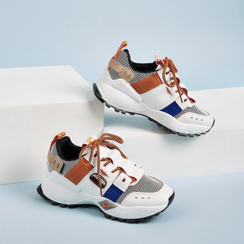 

Mesh Panel Color Block Chunky Sole Sneakers, Multicolor