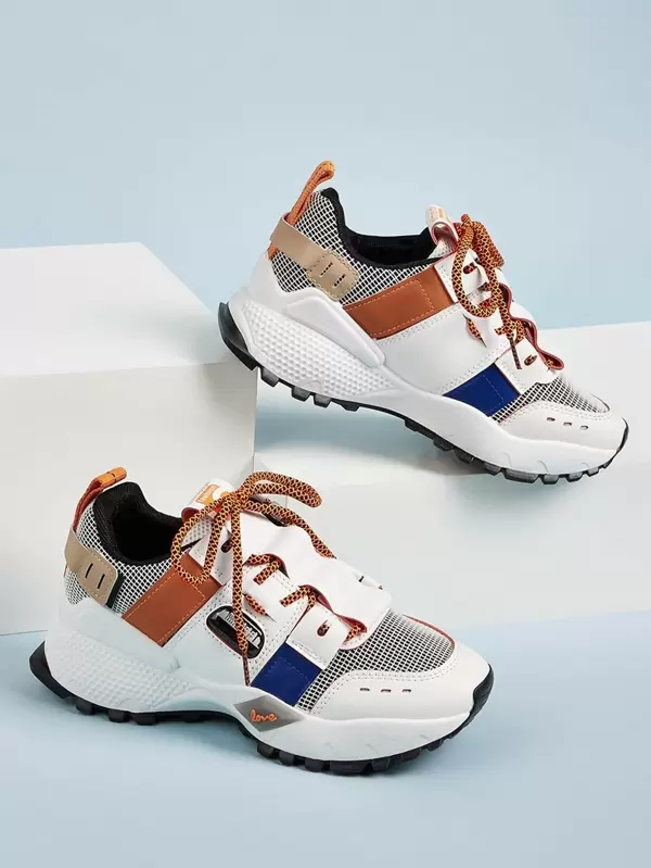 Mesh Panel Color Block Chunky Sole Sneakers