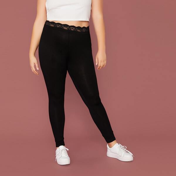 

Plus Lace Waistband Leggings, Black