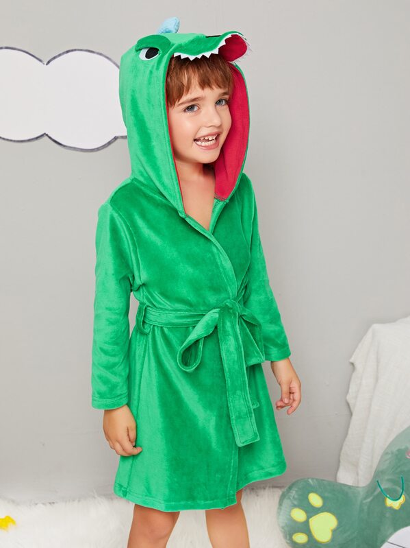 

Toddler Boys Cartoon dinosaur Velvet Robe With Belt, Green, Vova