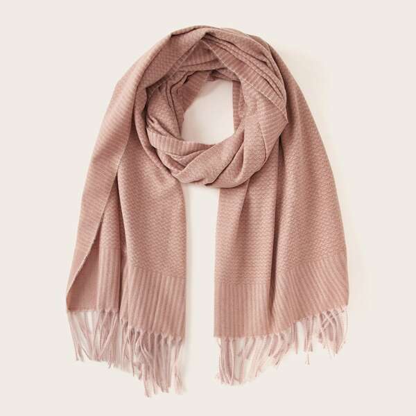 

Simple Fringe Hem Scarf, Pink