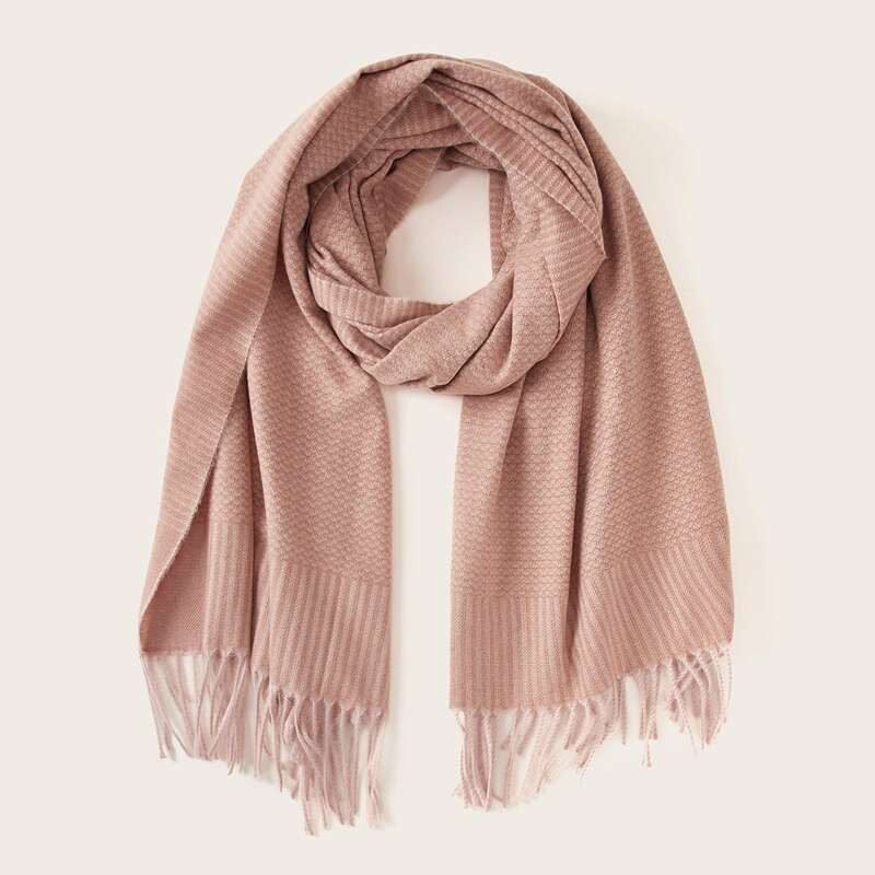 

Simple Fringe Hem Scarf, Pink