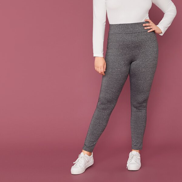 

Plus Wide Band Waist Marled Leggings, Grey