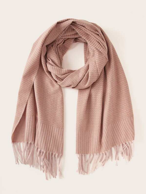 

Simple Fringe Hem Scarf, Pink
