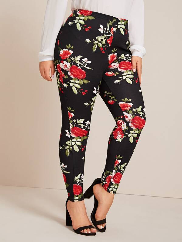 

Plus Floral Print Leggings, Multicolor, Carol