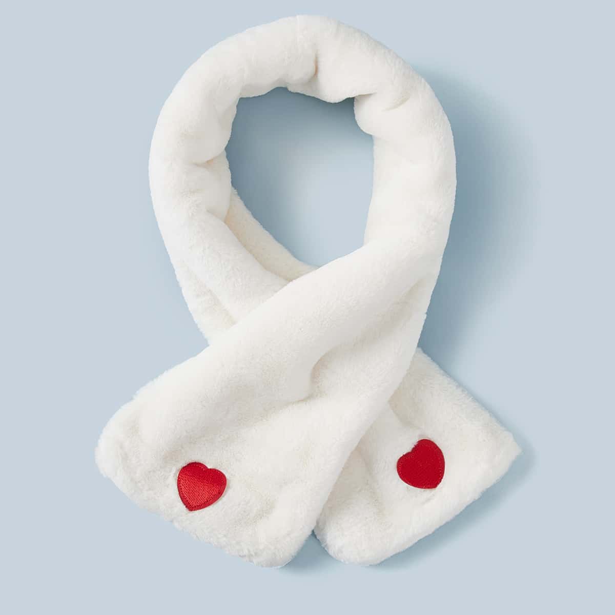 

Christmas Heart Embroidery Fluffy Scarf, White