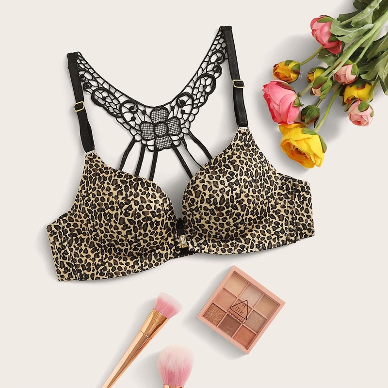 

Leopard Contrast Lace Bra, Multicolor