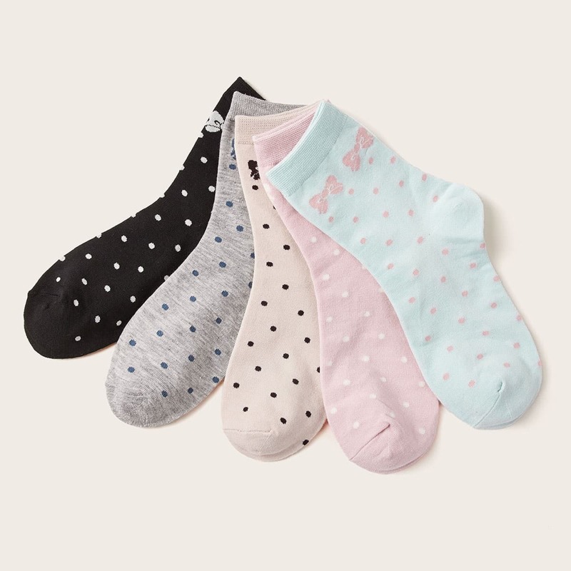 

5pairs Polka Dot Pattern Socks, Multicolor
