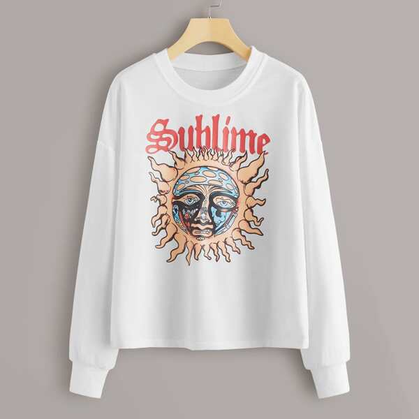 

Abstract Sun Print Crew Neck Sweatshirt, White