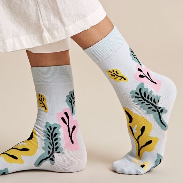 

1pair leaf Pattern Socks, Multicolor