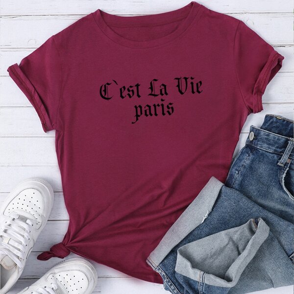 

Crew Neck Letter Graphic Tee, Burgundy