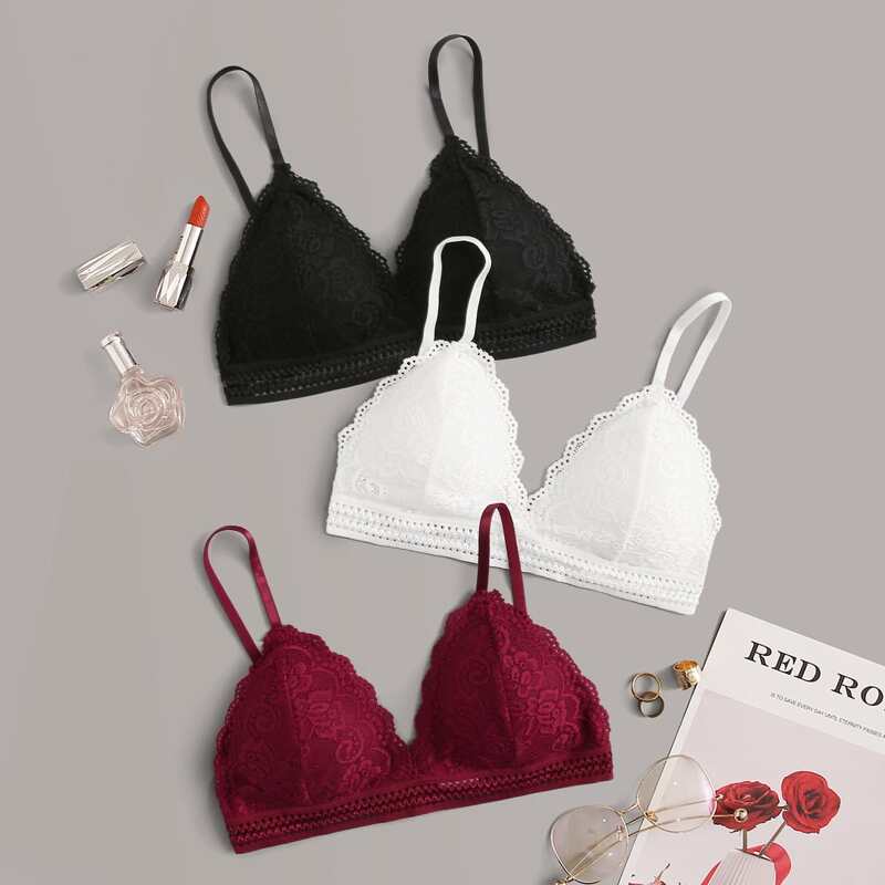 

3pack Floral Lace Bra Set, Multicolor