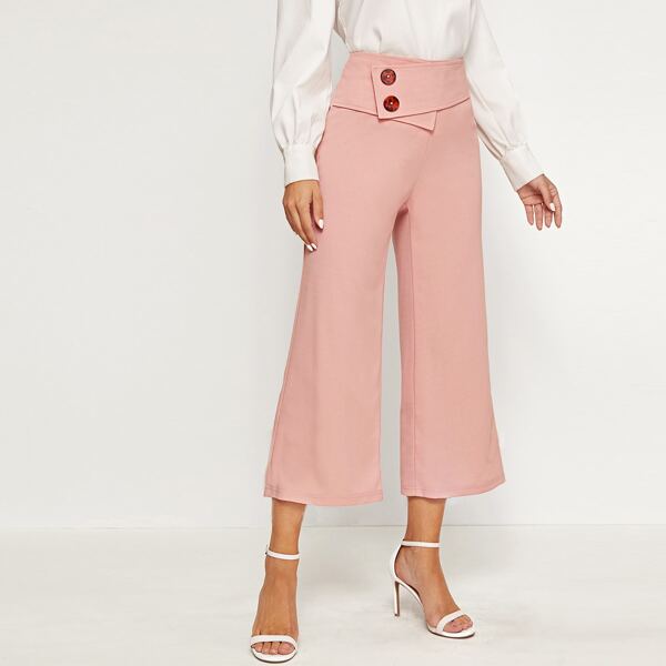 

Button Detail Wide Leg Pants, Pink pastel