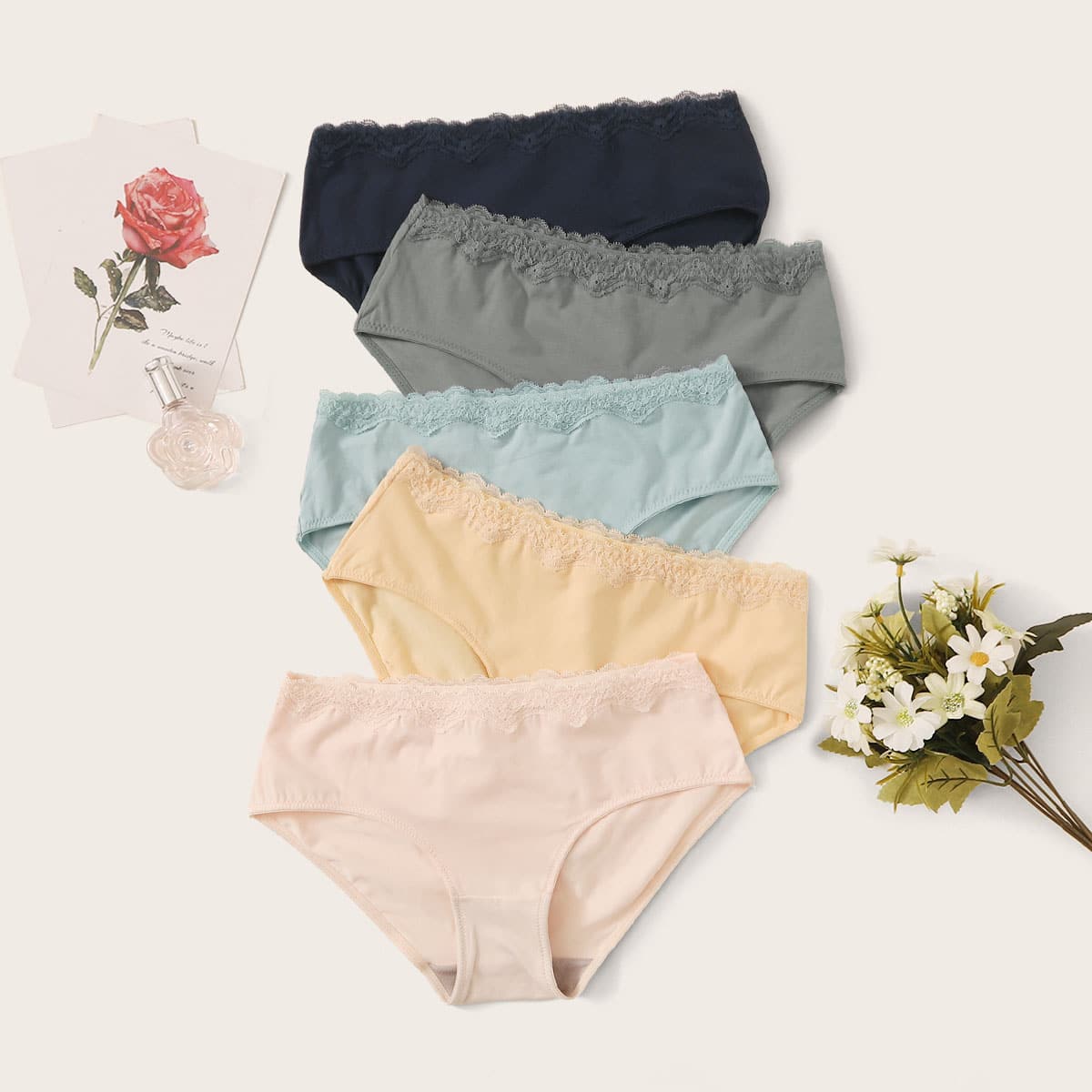 

5pack Lace Trim Panty Set, Multicolor