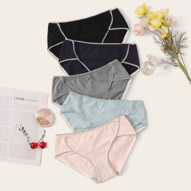 

5pack Contrast Binding Panty Set, Multicolor