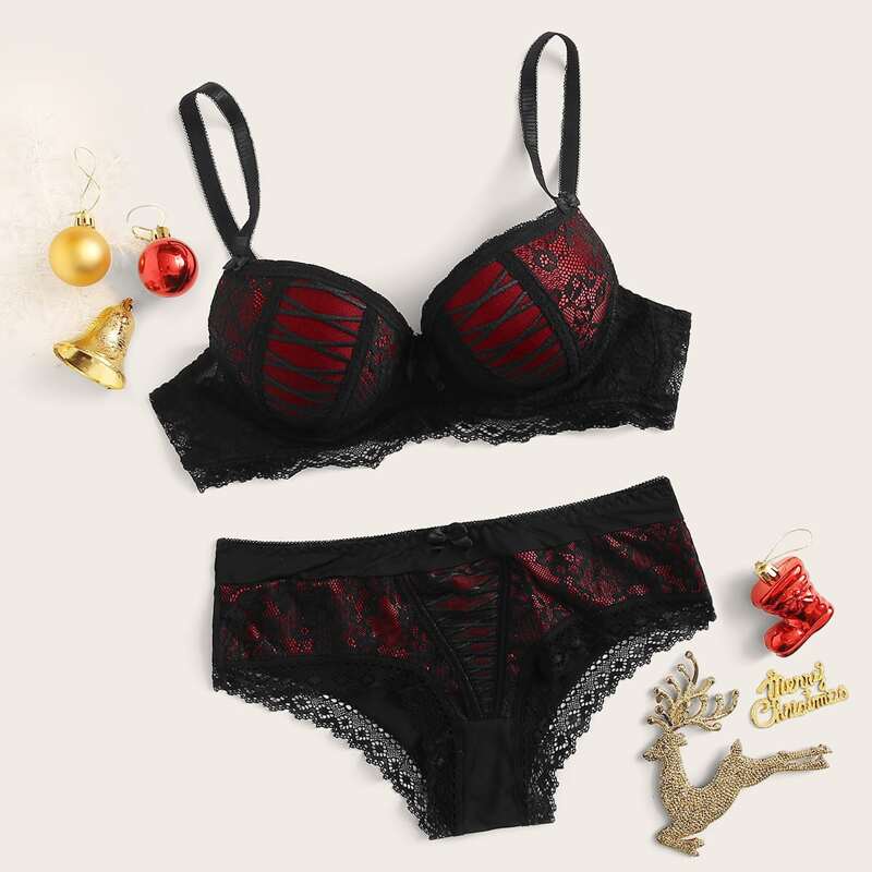 

Floral Lace Underwire Lingerie Set, Multicolor