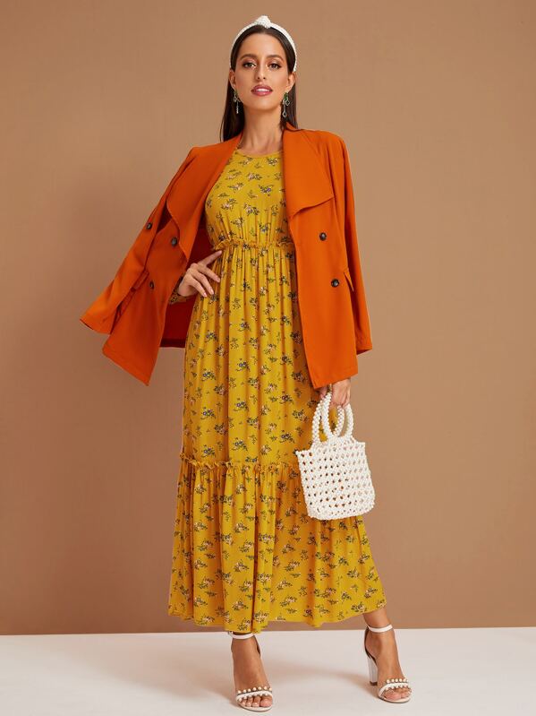 

Ditsy Floral Lantern Sleeve Flounce Hem Dress, Yellow, Mary P.