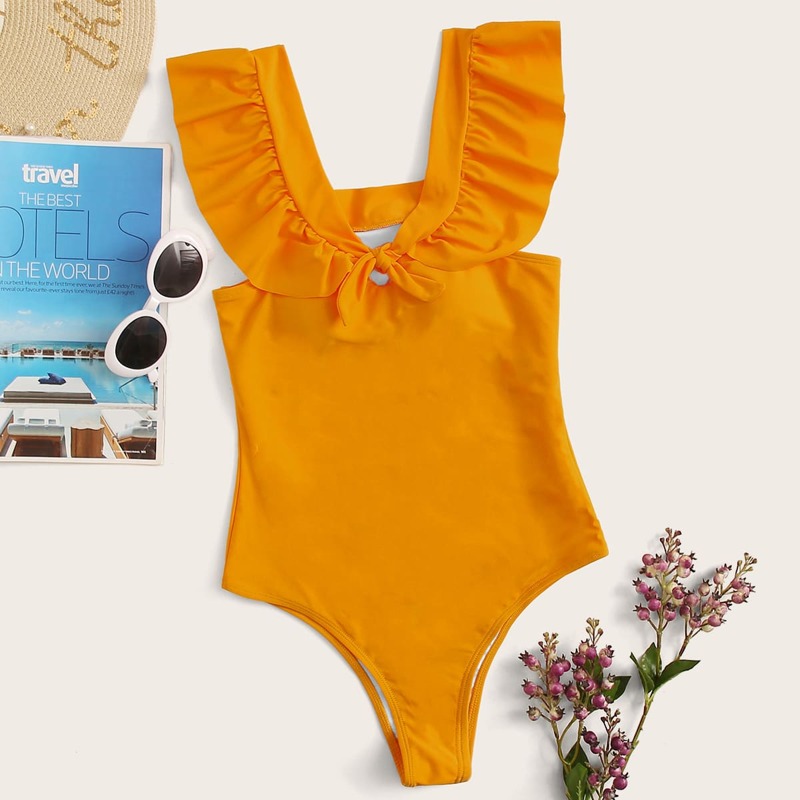 

Ruffle Trim One Piece Swimwear, Orange