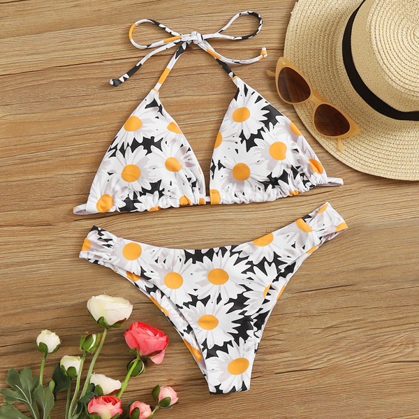 

Daisy Floral Triangle Top With High Cut Bikini, Multicolor