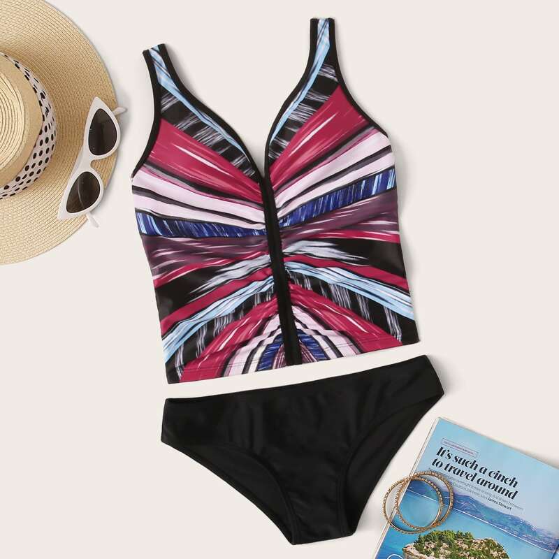 

Geometric Print Tankini Set, Multicolor