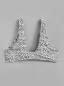 Dalmatian Print Bikini Top, For Summer Beach Vacation - Black and White - View 2