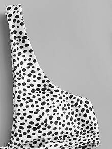 Dalmatian Print Bikini Top, For Summer Beach Vacation - Black and White - View 5