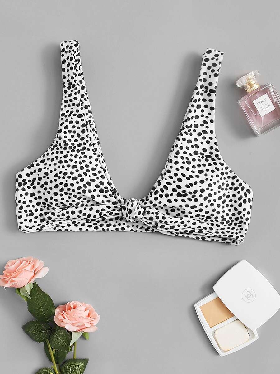 Dalmatian Print Bikini Top, For Summer Beach Vacation - Black and White - View 1