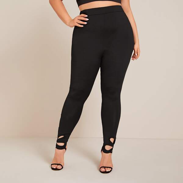 

Plus Cut Out Elastic Waist Leggings, Black