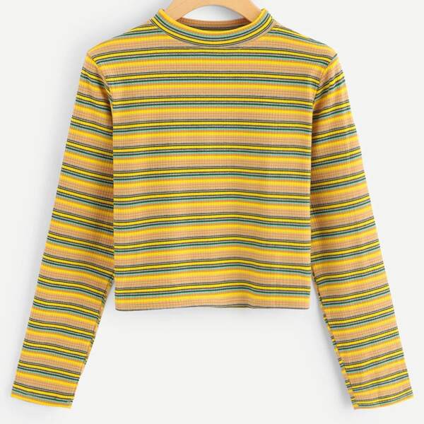 

Plus Mock Neck Multi-Striped Tee, Multicolor
