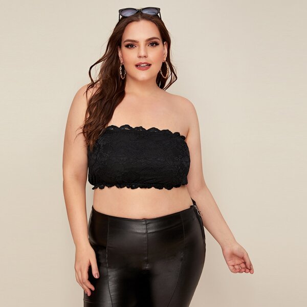 

Plus Contrast Lace Crop Tube Top, Black