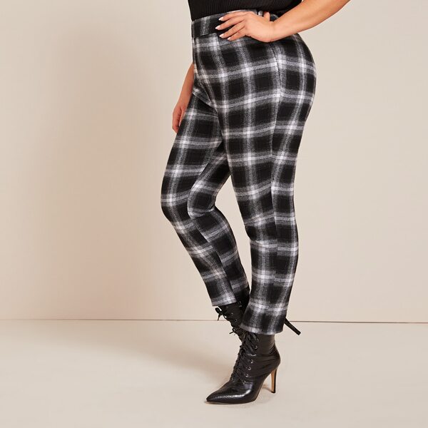 

Plus Plaid Print Skinny Pants, Black and white
