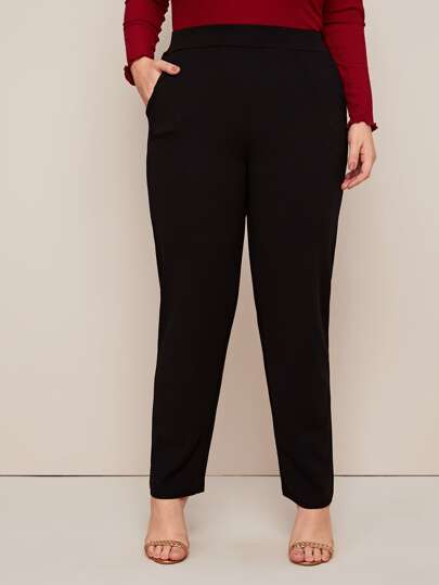 سروال بجيب جانبي مقاس كبير وبلون موحد